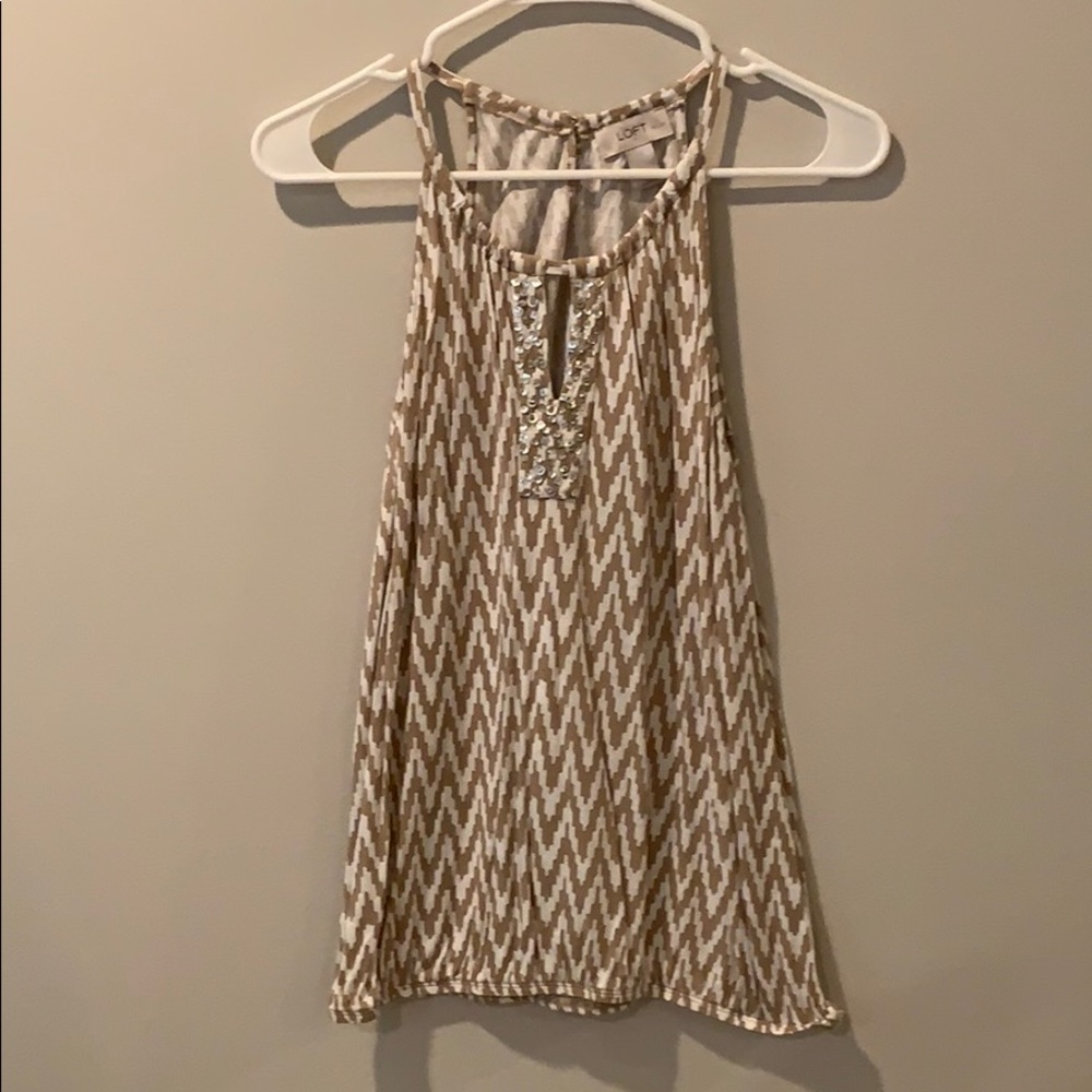 Loft tan and white blouse with embellishment